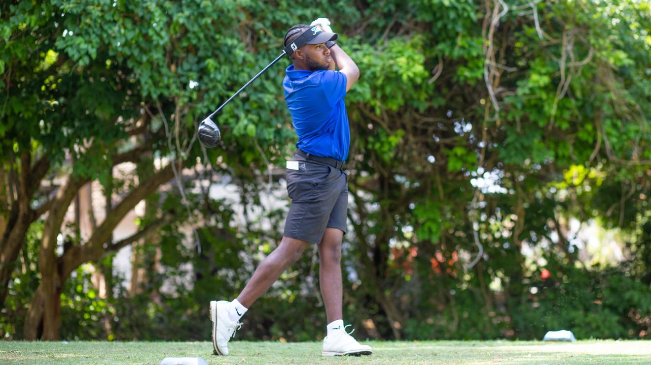 Kenya's Njoroge Kigugu in action during the second round of the Sunshine Development Tour - East Africa Swing at Nyali Golf & Country Club. PHOTO/COURTESY